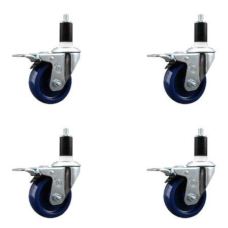 Service Caster 3.5'' SS Solid Poly Swivel 1-3/8'' Expanding Stem Caster Set Total Lock Brake, 4PK SCC-SSEXTTL20S3514-SPUS-138-4